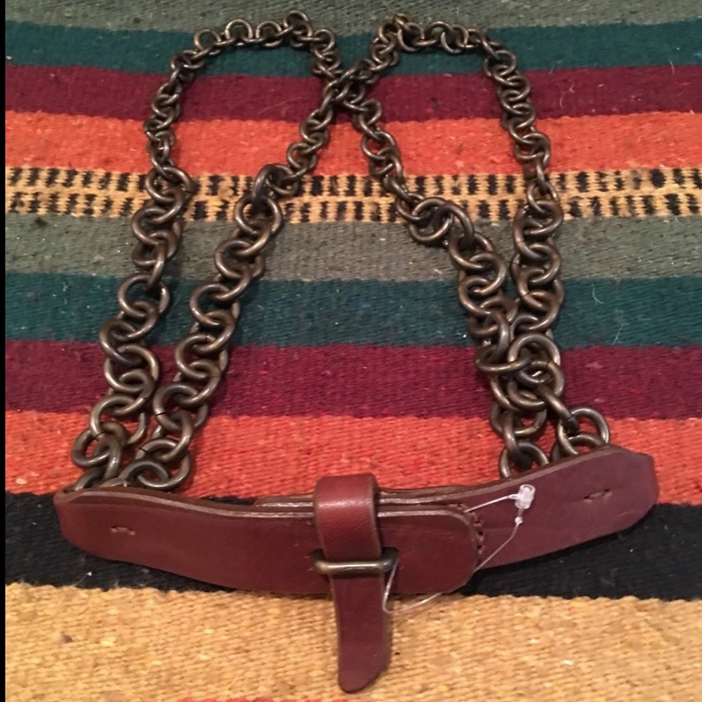 BELT HANDMADE LEATHER Brown & Heavy Aged Bronze Chains Woman's S/M USA NEW NICE!